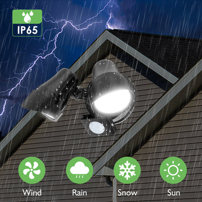 25W LED Dual Security Spot Light PIR Motion Sensor Remote Outdoor Floodlight Black