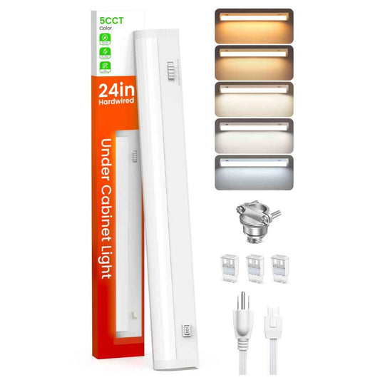 24 Inch 15W LED Under Cabinet Light Dimmble Plug in 5CCT Linkable Hardwired Light 1 pack