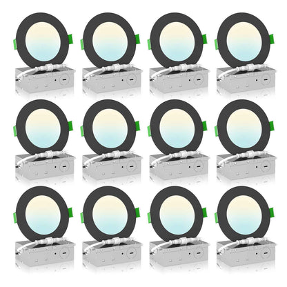 4'' Recessed LED Ceiling Light 9W, with Junction Box Downlights, 12pcs 5CCT Dimmable