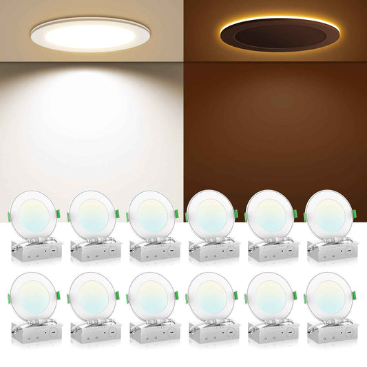 4'' Recessed LED Ceiling Night Light 9W, J-Box Downlights, 12pcs 6CCT Dimmable