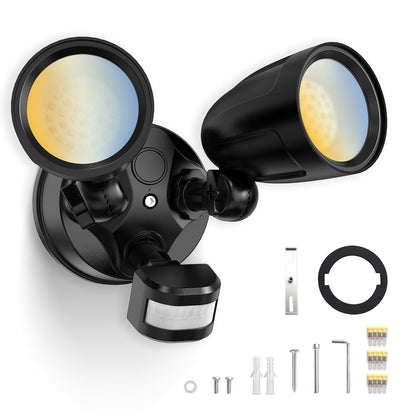 30W 2700LM LED Flood Light Aluminum Head Motion Sensor D2D & PIR & On Time Outdoor Security Light, Black, 1 Pack