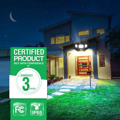 Manual Control LED Security Lights Outdoor 3 Heads, D2D, 40W 4000LM 3000K-4000K-6500K IP65, Black