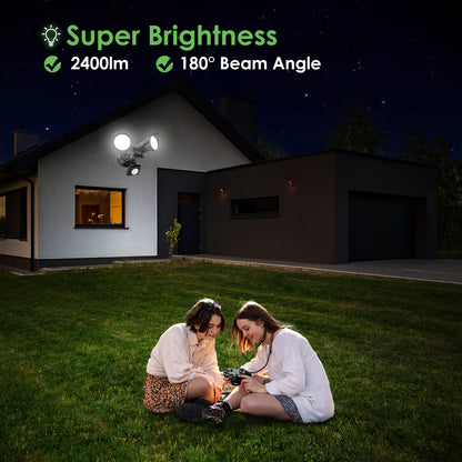 25W LED Dual Security Spot Light PIR Motion Sensor Remote Outdoor Floodlight Black