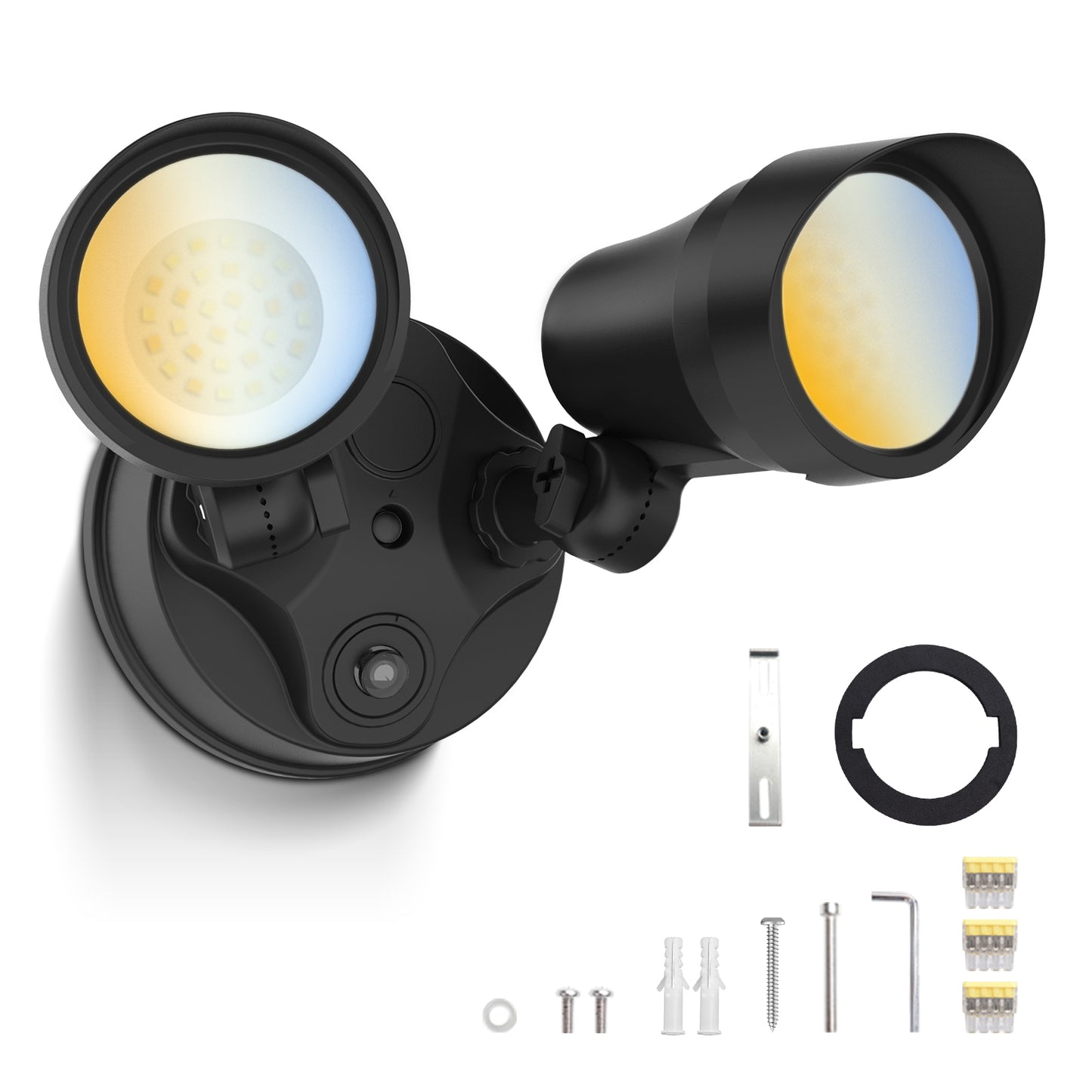 25W LED Dusk to Dawn Dual-Head Floodlight 2000LM Outdoor Waterproof Security Wall Light, 1 PACK