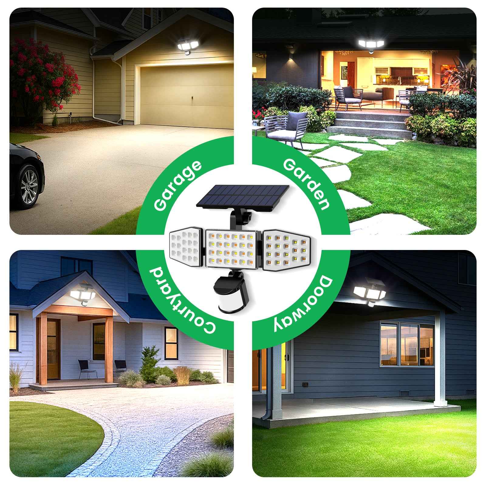 400lm Solar LED Flood Light 3 Head Motion Sensor Remote Control Outdoor Lamp