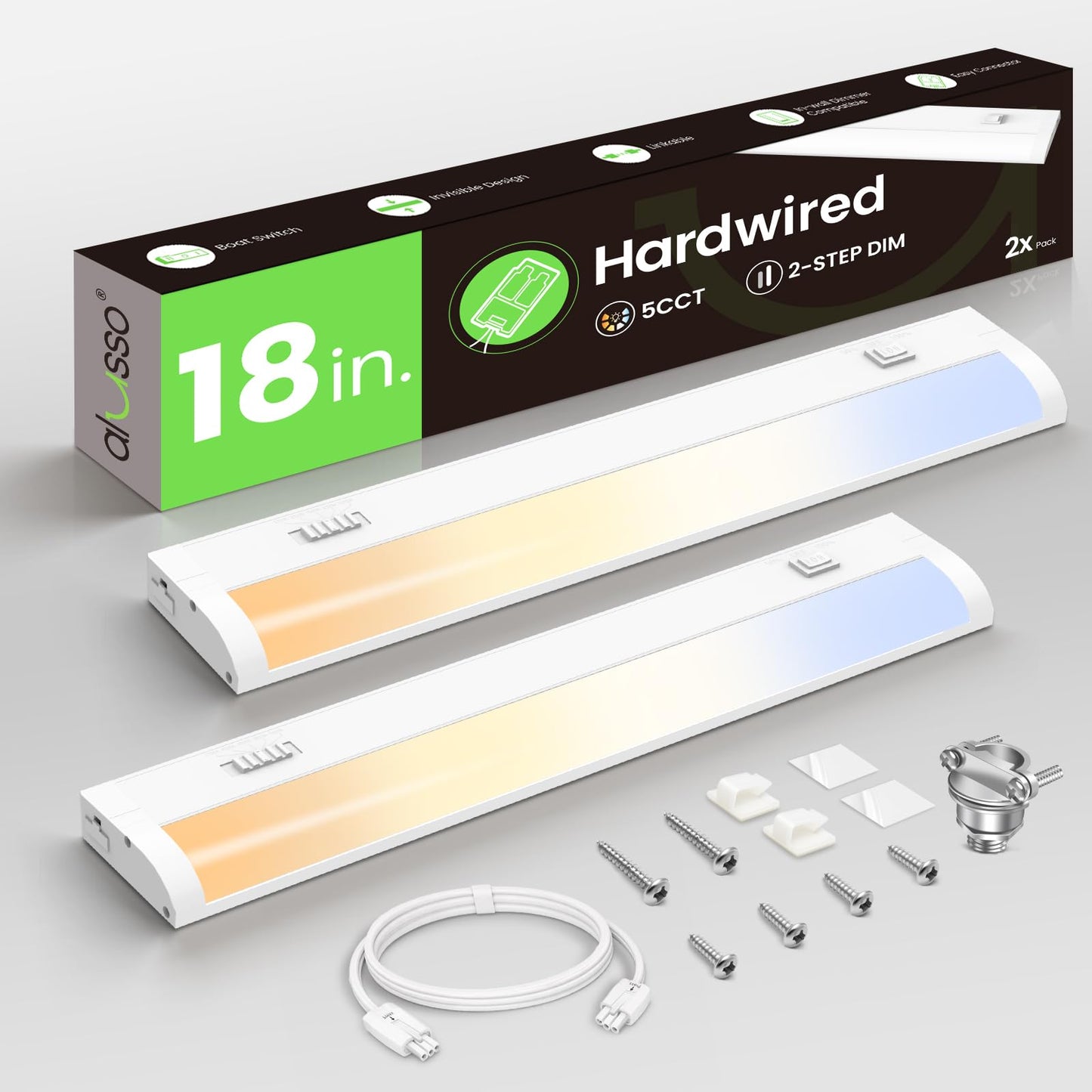 18 Inch 10W LED Under Cabinet Light Dimmble 5CCT Linkable Hardwired Light 2 pack