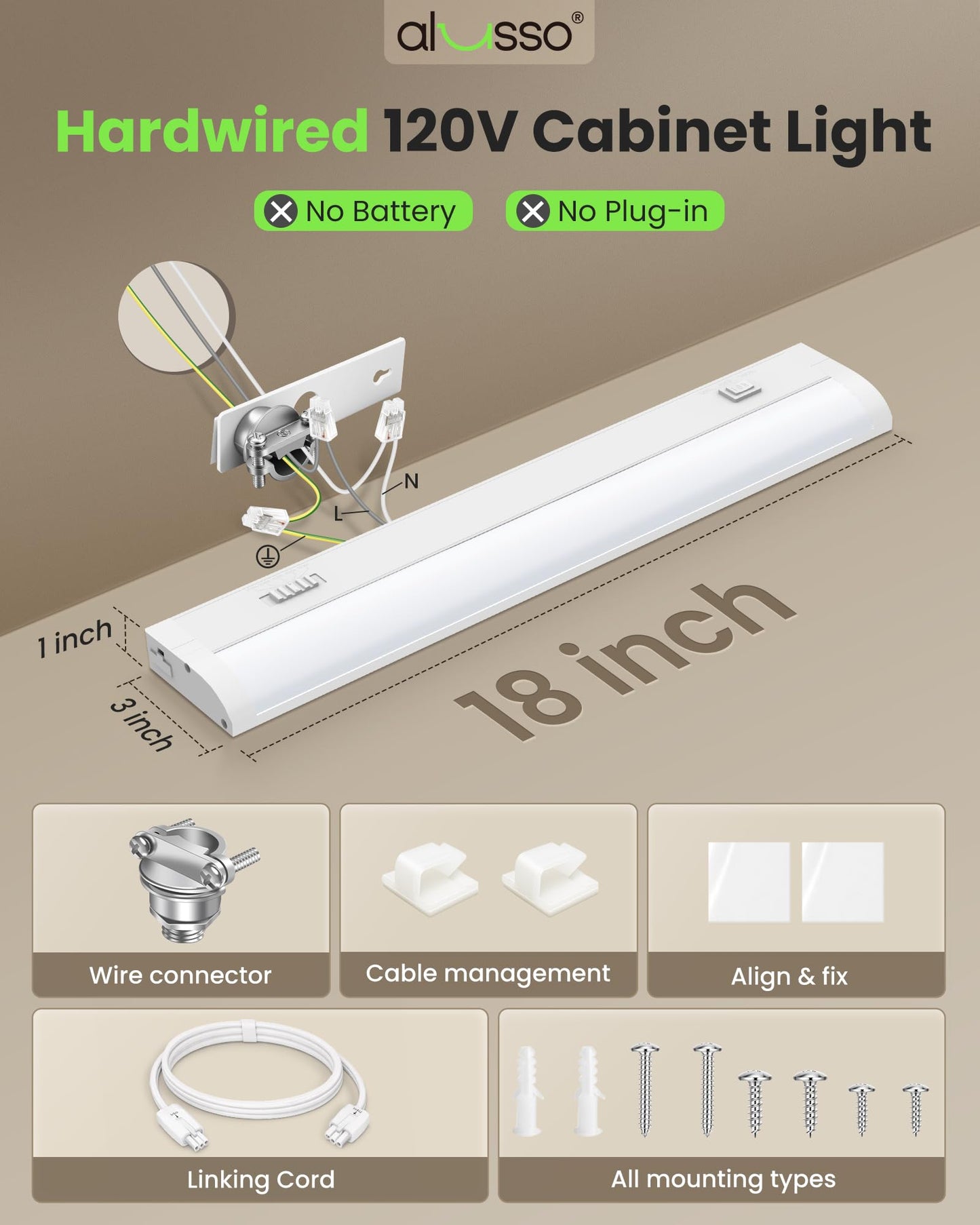 18 Inch 10W LED Under Cabinet Light Dimmble 5CCT Linkable Hardwired Light 2 pack