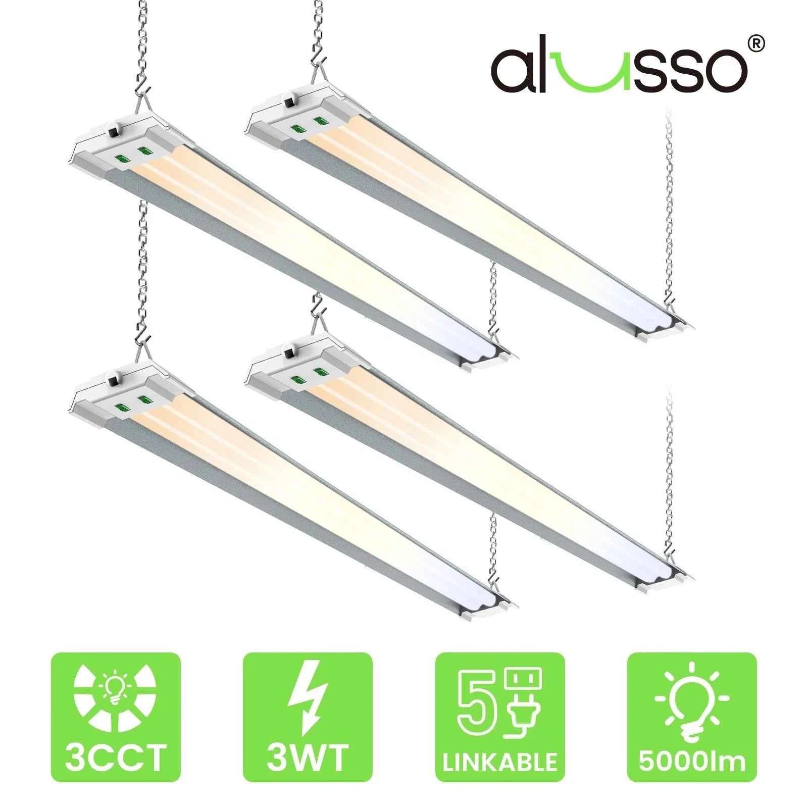 4 Pack 4FT 30W 40W 50W LED Shop Light 3CCT 5000lm Linkable Fixture Ceiling Lights for Garage