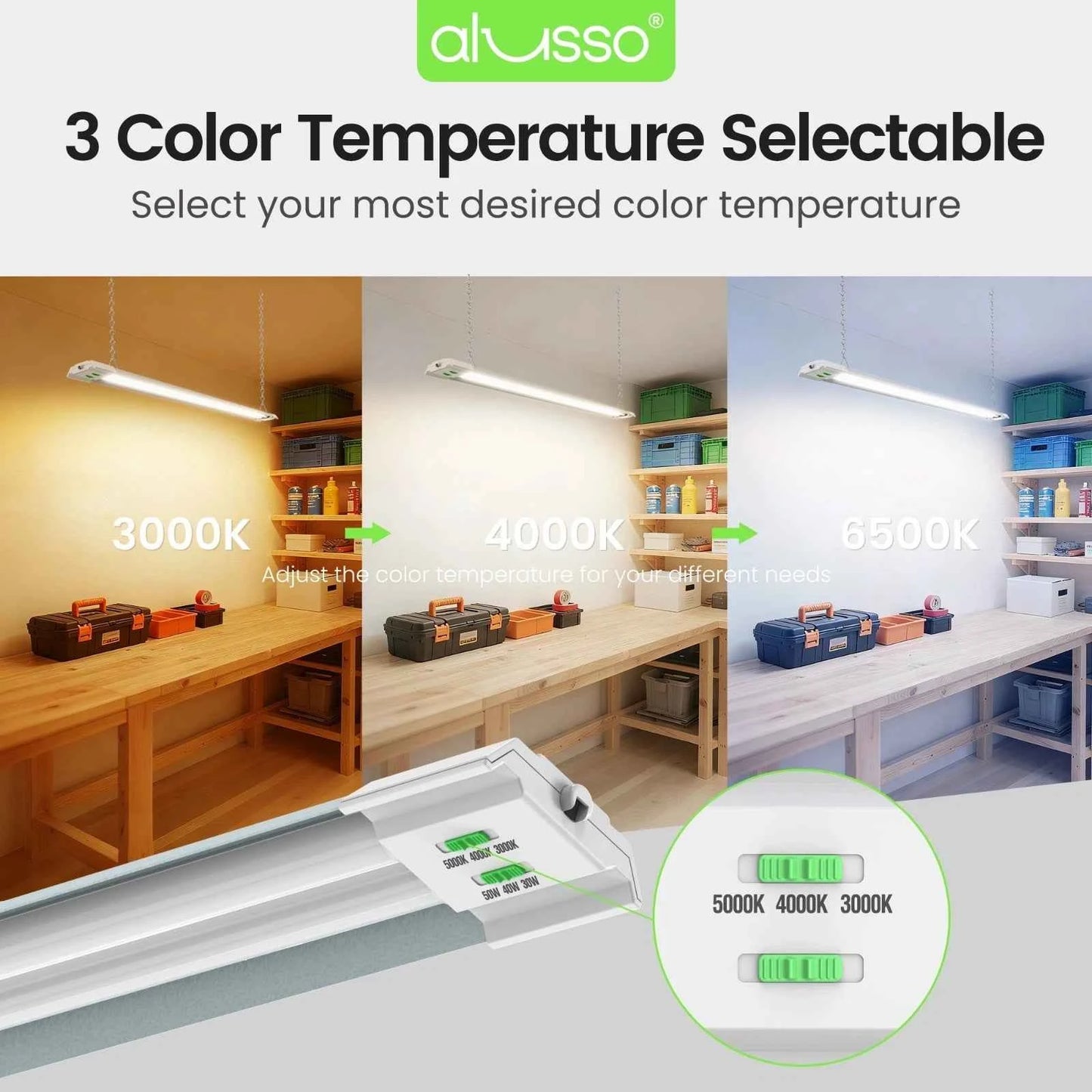 4 Pack 4FT 30W 40W 50W LED Shop Light 3CCT 5000lm Linkable Fixture Ceiling Lights for Garage