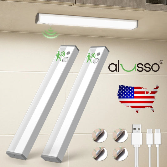 2 Pack Wireless LED PIR Motion Sensor Strip Cabinet Closet Light USB Rechargeable