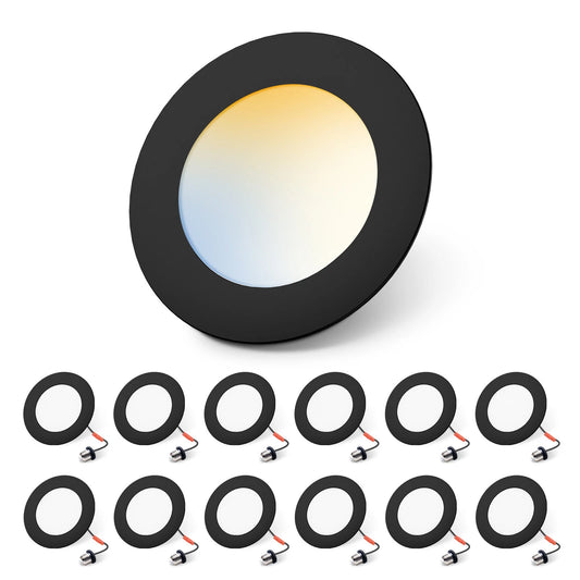 12 Pack 5/6 Inch Retrofit LED Recessed Lighting, High Brightness 12W 1100LM Ultra Flat Can Lights, 5CCT Selectable 2700K/3000K/4000K/5000K/6000K Downlight Dimmable, Wet Rated, Black