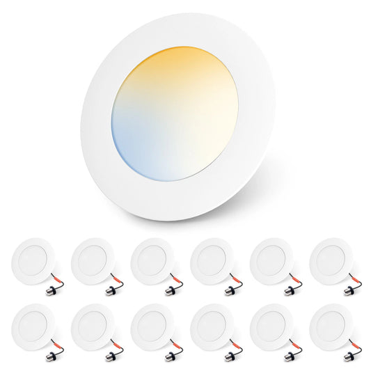 1/12 Pack Led Recessed Lights 5CCT 6 inch 12W Ultra-Thin Dimmable Ceiling Lamps White