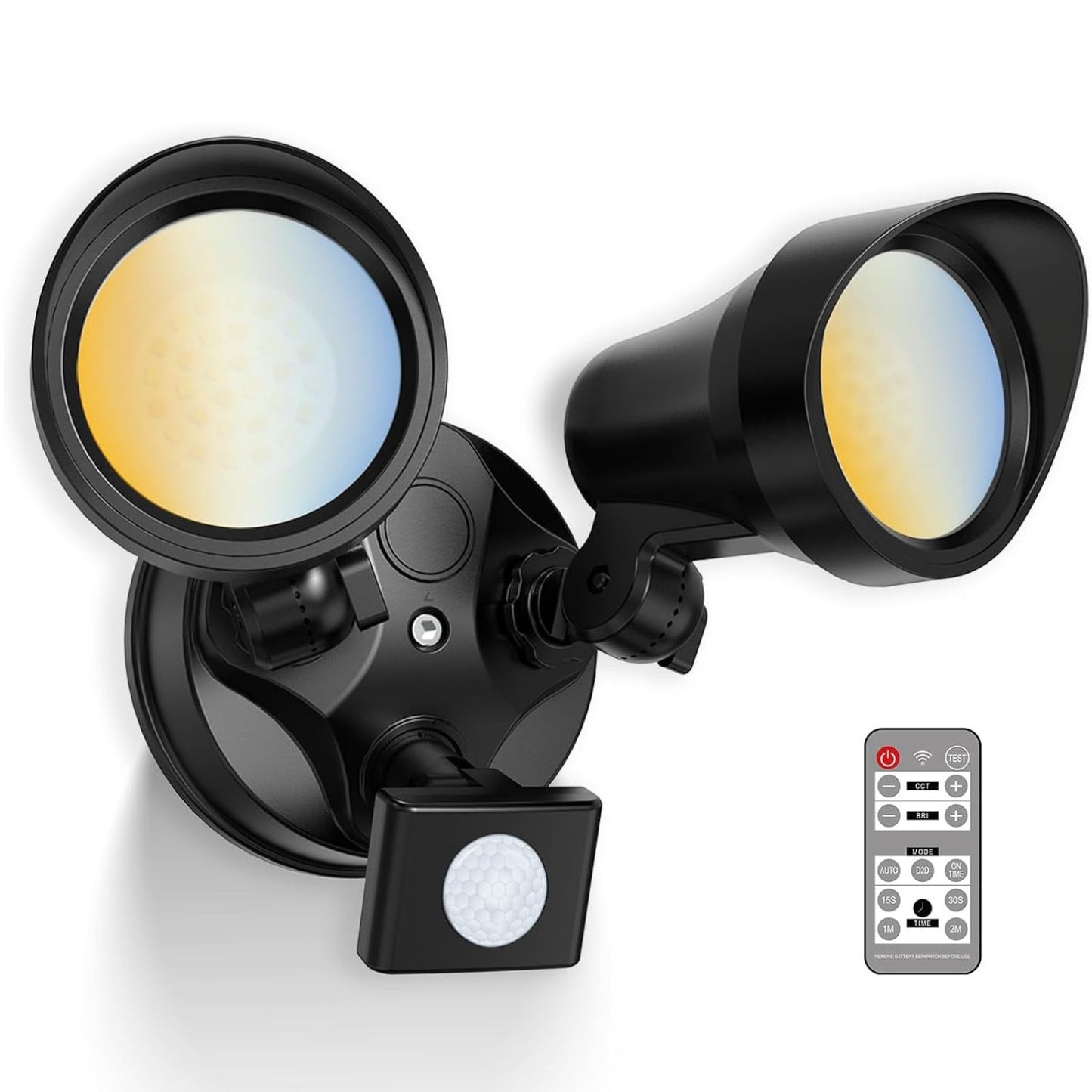 25W LED Dual Security Spot Light PIR Motion Sensor Remote Outdoor Floodlight Black