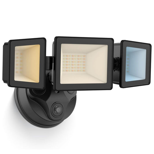 Dusk To Dawn LED Security Lights Outdoor 3 Heads, 40W 4000LM 3000K-6000K IP65, Black