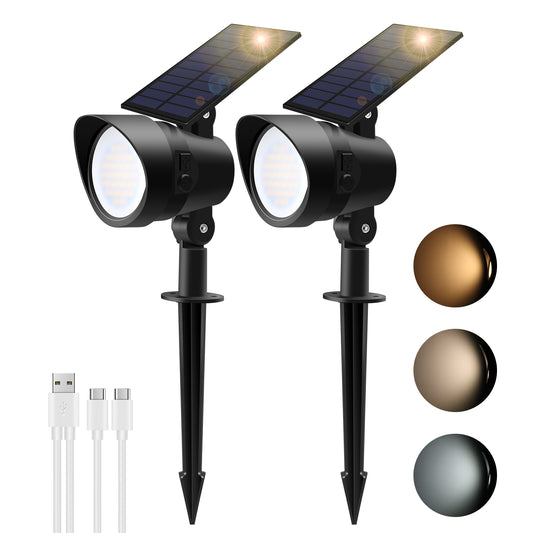 ALUSSO Solar Landscape Spotlights Outdoor 54 LED  Dimmable CCT Selectable 2-in-1 Spot Light, 2 Pack