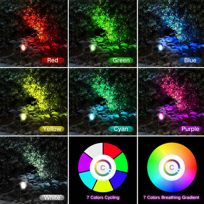 Solar Spot Lights Outdoor RGB, 7 Colours 9 light mode Christmas Lights, Adjustable Solar Powered Landscape Lights, IP65, 2 Pack
