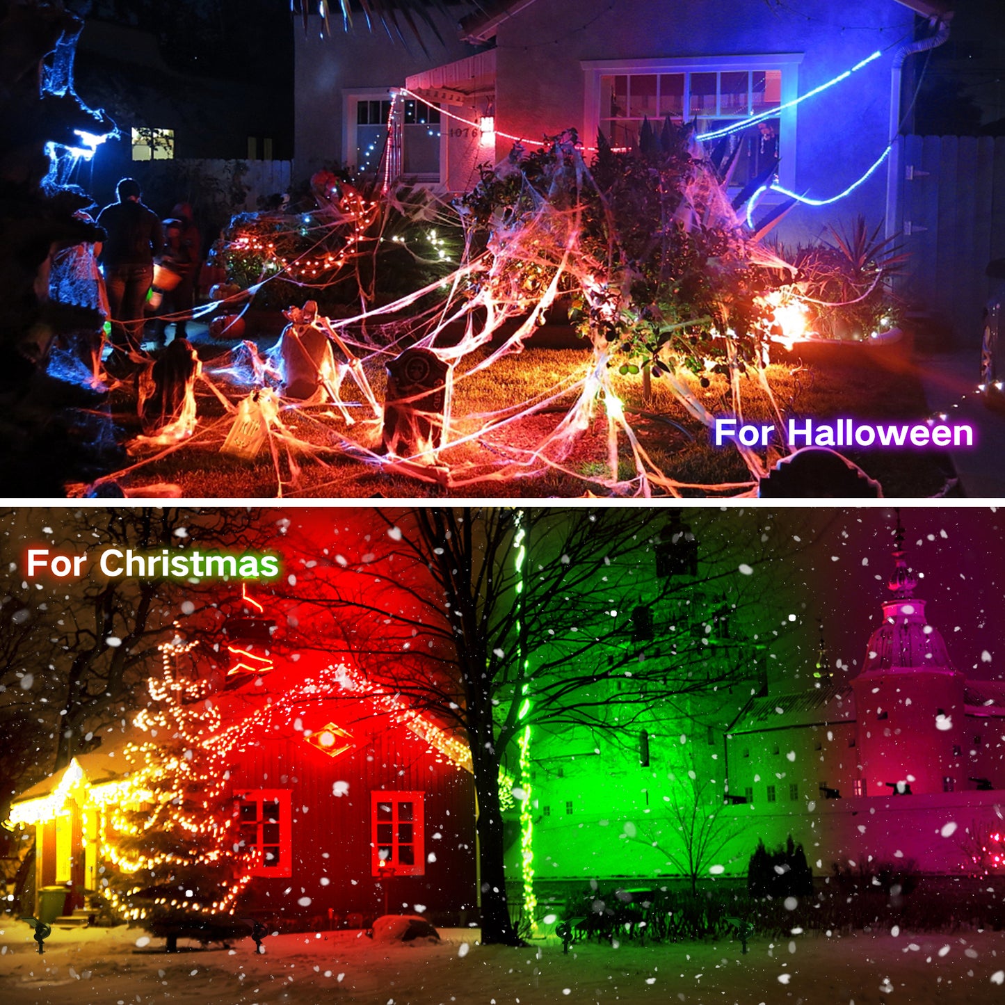 Solar Spot Lights Outdoor RGB, 7 Colours 9 light mode Christmas Lights, Adjustable Solar Powered Landscape Lights, IP65, 2 Pack
